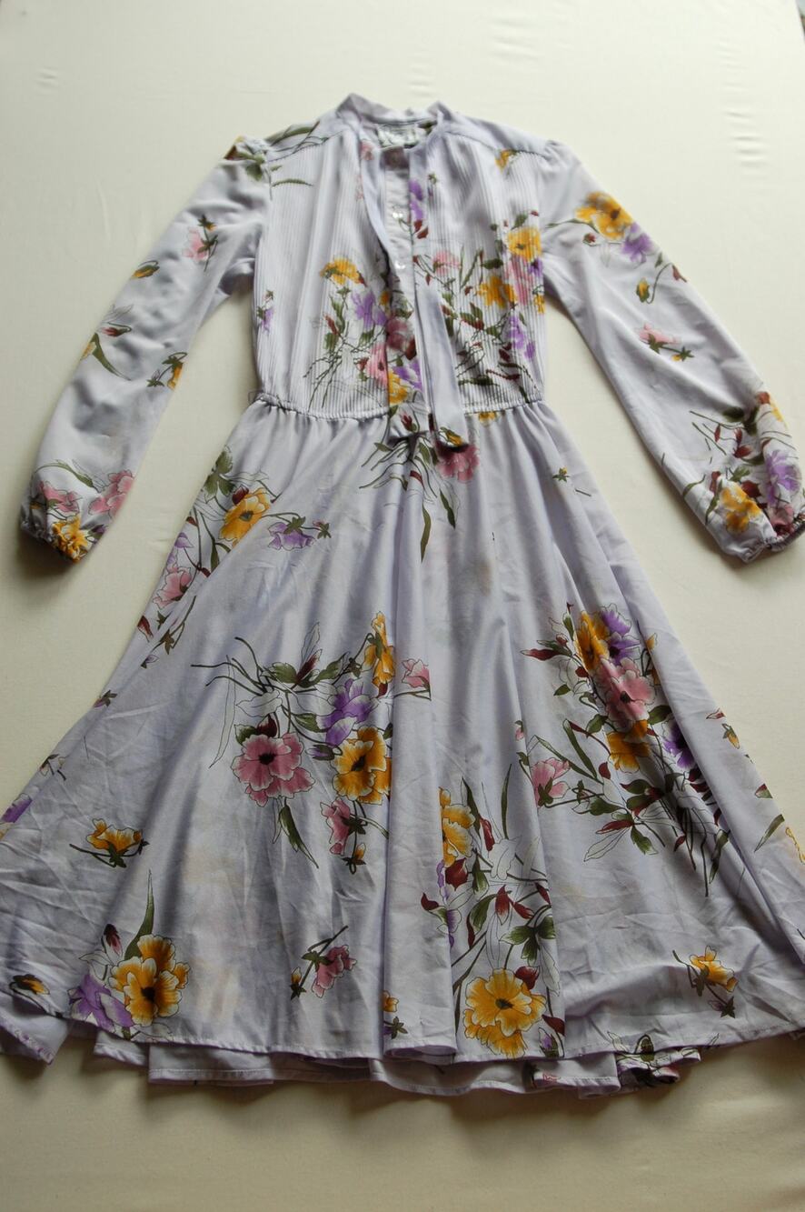 Vintage Rothschild Rosani Floral Midi Dress Pleated Tie Neck Womens M 70s 80s